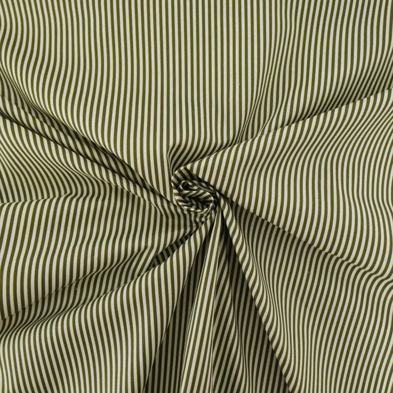 Khaki Striped Cotton Poplin - Maison Klem